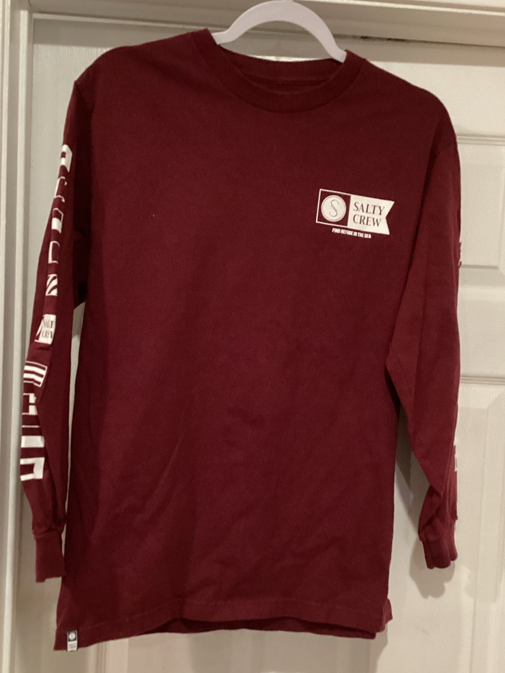 Salty Crew Long Sleeve Tee in Maroon with White Logos